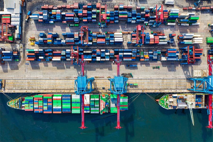 Container terminal with vessels at berth